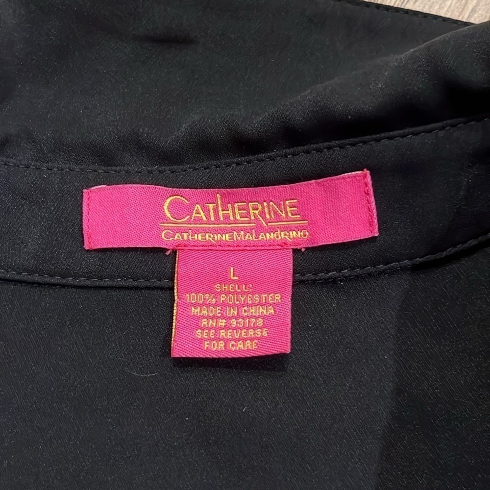 CATHERINE MALANDRINO black drop sleeve quarter button down blouse, size large - Picture 2 of 3